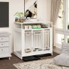 Dog Crate for Large/Medium Dogs,  Wooden, w/ Divider, Double Doors, w/ Storage Shelf, Furnityre-Style