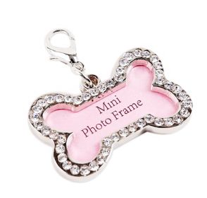 Dog ID Tags Bone Shape Rhinestone Writable Name Telephone for Dogs