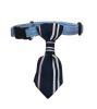 Dog Neck Tie Collar Adjustable Deep Blue Stripe Decorative 6-11 Inches