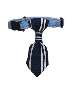 Dog Neck Tie Collar Adjustable Deep Blue Stripe Decorative 6-11 Inches