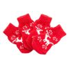 Dog Foot Covers 4 Pcs Christmas Red Elk Knitted  Socks Cartoon Puppy Socks