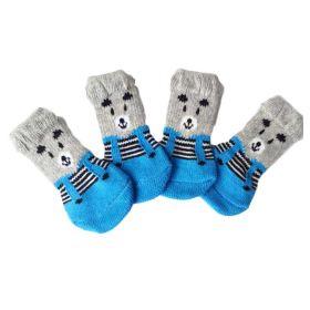 Dogs Knitted Socks Blue Bear Foot Covers Scratch Dirt Resistant Paw Protection, 4 Pcs