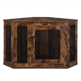 Dog Crate, Lockable Doors, Wood and Mesh, Small/Medium Dogs, Side End Table, CORNER