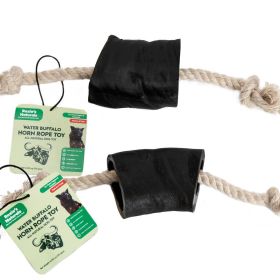 Dog Treat & Chews Water Buffalo Horn Rope Tug Toy-100% Cotton Rope 14";  Long-Lasting;  Natural;  Dental Chew Toy-2 COUNT-10 oz