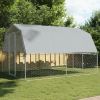 Dog Pen with Roof and Door Silver Galvanized Steel