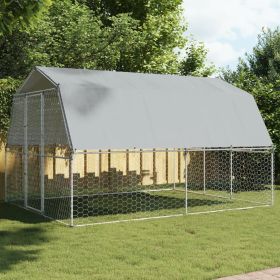 Dog Pen with Roof and Door Silver Galvanized Steel