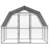 Dog Pen with Roof and Door Silver Galvanized Steel