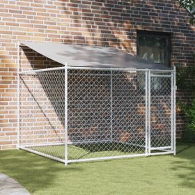 Dog Pen with Roof and Door Gray 6.6'x6.6'x6.6' Galvanized Steel