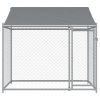 Dog Pen with Roof and Door Gray 6.6'x6.6'x6.6' Galvanized Steel