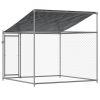 Dog Pen with Roof and Door Gray 6.6'x6.6'x6.6' Galvanized Steel