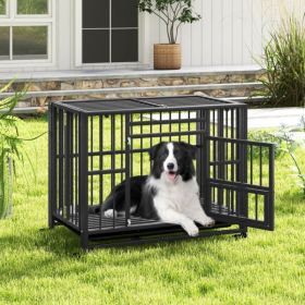Dog Crate Foldable Heavy-Duty Metal  Chew-proof with Lockable Universal Wheels
