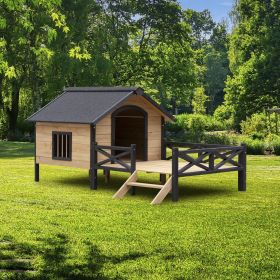 Dog House with Porch, Large Wooden Cabin Style