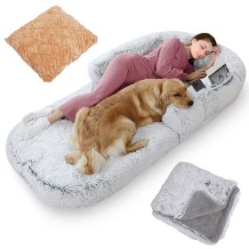 Human Size Dog Bed With Pillow Blanket Flurry Plush Napping Human-Sized Dog Bed