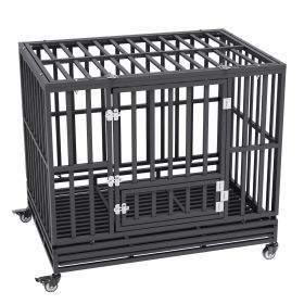 Dog Crate, 3-Door Heavy Duty Kennel for Medium to Large Dogs Lockable Wheels