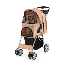 Dog Stroller with Storage Basket and Adjustable Canopy