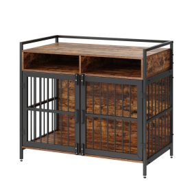 Dog Crate with Storage, Furniture Large Breed with Double Doors