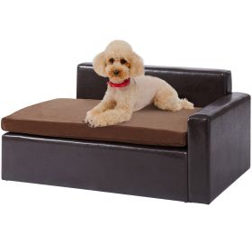 Dog Couch for Medium-Sized Dogs and Cats, Soft Leather Sofa Bed, 110 lbs Loading