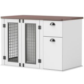 Dog Crate, Furniture-style, Side Table, 2-Door, w/ Drawer