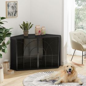 Dog Crate with Tempered Glass, Furniture-style for Corner Spaces, Black