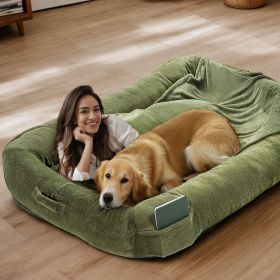 Extra Large Dog Share Bed, 72"x48"x10" Washable Floor Beds Large Sized Dog, Blanket and 4 Storage Pockets