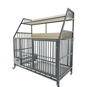 Dog crate with storage rack, drawers and stainless steel food and water basins