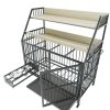 Dog crate with storage rack, drawers and stainless steel food and water basins