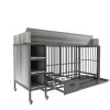 Dog crate with storage rack, drawers with stainless steel food and water basin