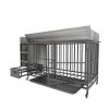 Dog crate with storage rack, drawers with stainless steel food and water basin
