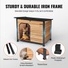 Dog House, Waterproof Insulated with Elevated Floor, Outdoor Iron Frame, Open Roof, for Medium to Large Dogs