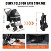 Dog Stroller, 4 Wheels Rotate w/ Brakes, 44 lbs Weight Capacity, Puppy Stroller with Reversible Handlebar, Storage Basket and Zipper