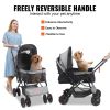 Dog Stroller, 4 Wheels Rotate w/ Brakes, 44 lbs Weight Capacity, Puppy Stroller with Reversible Handlebar, Storage Basket and Zipper