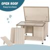 Outdoor fir wood dog house with an open roof ideal for small to medium dogs. Dog house with large terrace with clear roof.Weatherproof asphalt roof an