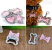 Dog ID Tags Bone Shape Rhinestone Writable Name Telephone for Dogs