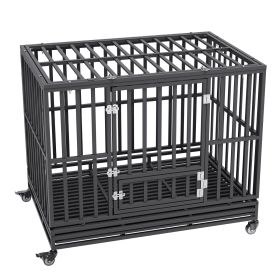 Dog Crate, Indestructible Dog Crate, 3-Door Heavy Duty Dog Kennel for Medium to Large Dogs with Lockable Wheels