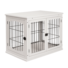 Dog Kennel End Table w/ Two Open Sides And Lockable Door, Small to Medium-Sized Dogs (Option 1: White)