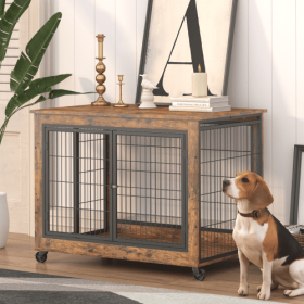 Dog Crate Double Door Furniture-Style (Option 1: Brown)