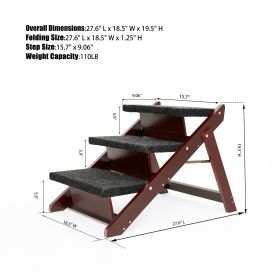Dog Stairs Wood Steps Foldable 3 Levels Ramp Perfect For Beds And Cars Ladder Up To 110 Pounds (Option 1: Black Brown)