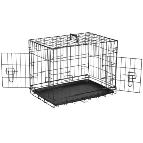 Dog Crate With Divider Double Door Folding Wire Crate With Plastic Leak-proof Plate, Indoor Kennel (Option 1: Black)