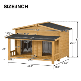 Dog House Outdoor Hut Style With Porch, 2 Doors, Large Wooden (Option 1: Solid wood dog house)