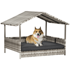 The Rattan Dog House Outdoor With Canopy Is Suitable For Small And Medium-sized Dogs (Option 1: PE rattan iron)