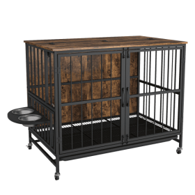 Dog House w/ Removable Tray, Double Doors, Lockable Wheels, Smaller Breeds (Option 1: Brown)