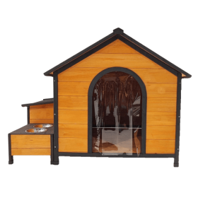 Dog House Built-in Feeding Bowls and Storage (Option 1: Solid wood kennels)