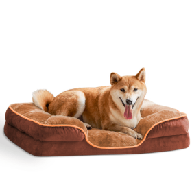 Dog Bed Memory Foam Suitable For Small Dogs Washable Removable Bedspread, Non-slip Base, Waterproof Padding (Option 1: Brown)