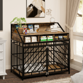 Dog Crate Furniture-Style w/ Divider, Double Door w/  3 Drawer Storage for Large Medium Dogs (Option 1: Black)