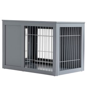 Dog Crate Furniture-Style Metal Double Door End Table, Small & Medium Dog (Option 1: Grey)
