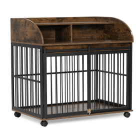 Dog Kennel Suitable For Medium-sized Dogs w/ Lockable Wheels, Supports up to 150 lbs (Option 1: Brown)