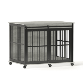 Dog Crate Sliding Iron Door Furniture-Style w/ Mat (Option 1: Grey)