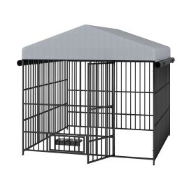 Dog Kennel Outdoor Dog Pen Fence With Roof Cover, Large XXL (Option 1: Black)