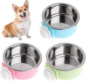 Dog Bowl; Removable Stainless Steel Hanging Bowl Food & Water Feeder Cup (size: pink)