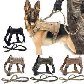 Dog Harness Tactical Training Vest And Leash Set For Large Dogs Padded Quick Release Harness (Color: Brown Harness, size: XL)